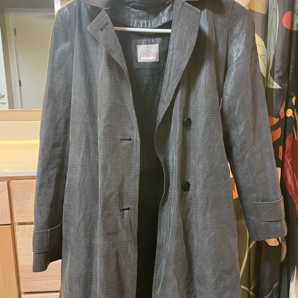 Black Trench Coat with Notched Lapel and Wool Blend